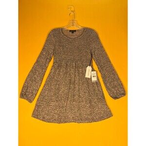 Max + Ash Knit Babydoll Mini Dress Womens S Gray Balloon Sleeve Waffle Knit NWT